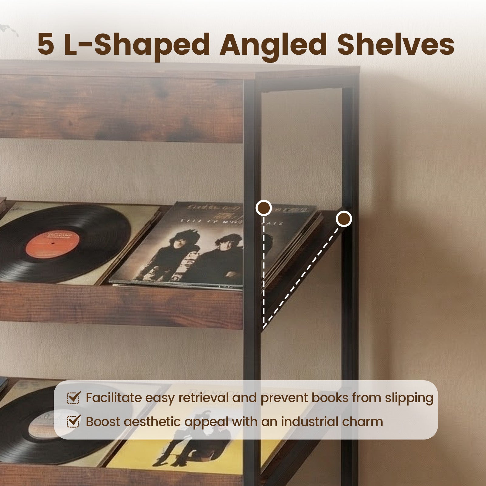 6-Tier Tall Freestanding Bookshelf with Angled Shelves for Home Office, Rustic Brown Bookcases at Gallery Canada