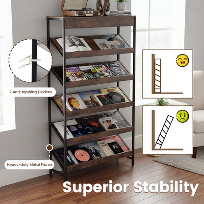 6-Tier Tall Freestanding Bookshelf with Angled Shelves for Home Office, Rustic Brown Bookcases at Gallery Canada
