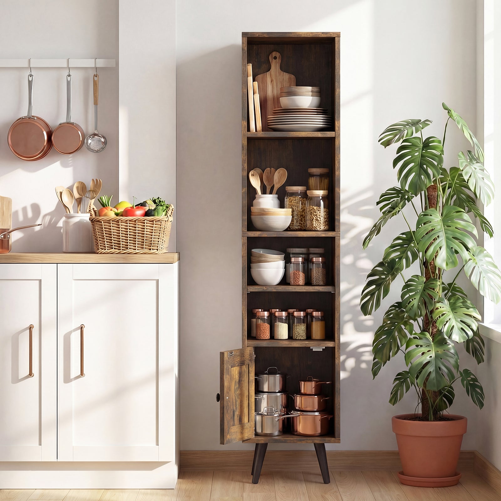 6-Tier Tall Narrow Bookcase, 54 Inches, Brown Bookcases at Gallery Canada