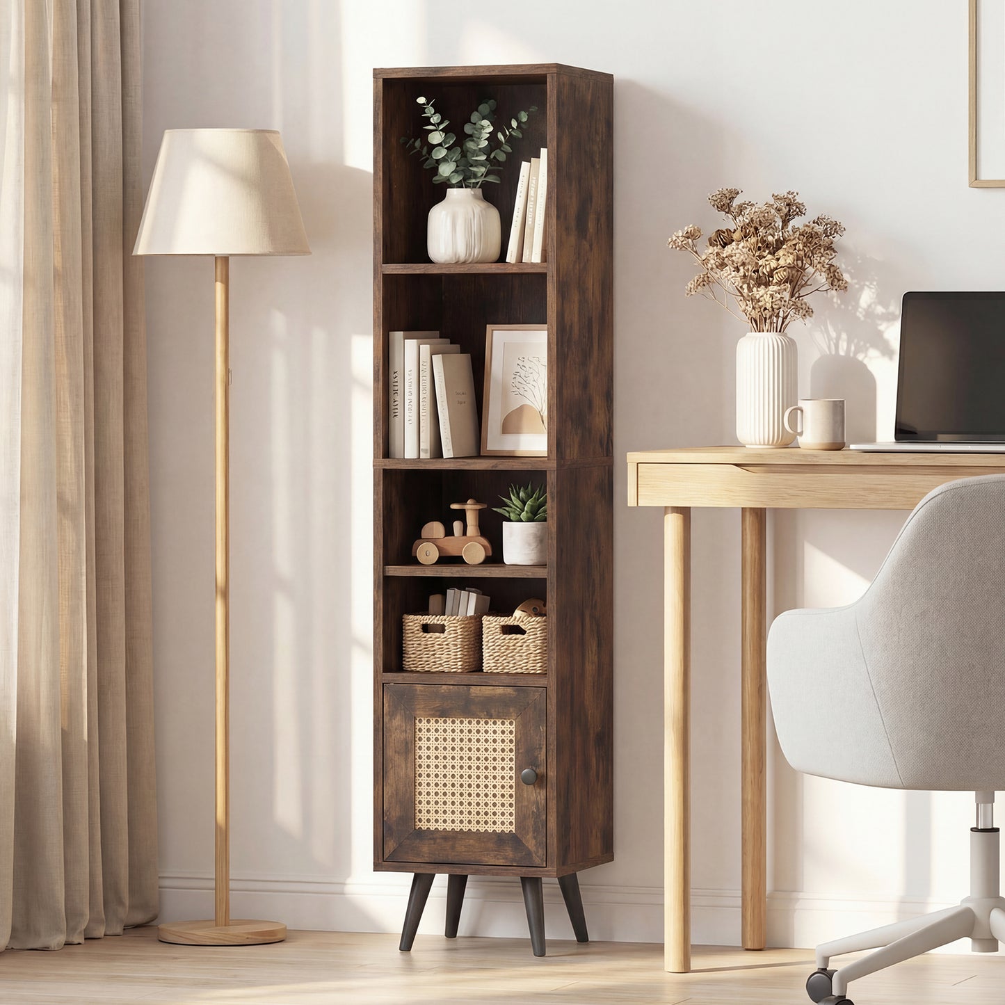 6-Tier Tall Narrow Bookcase, 54 Inches, Brown Bookcases at Gallery Canada