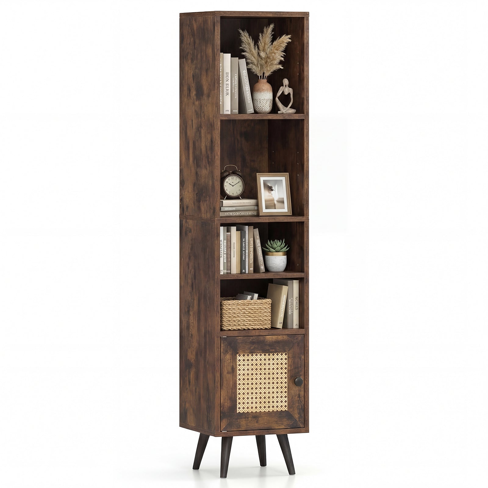 6-Tier Tall Narrow Bookcase, 54 Inches, Brown Bookcases at Gallery Canada