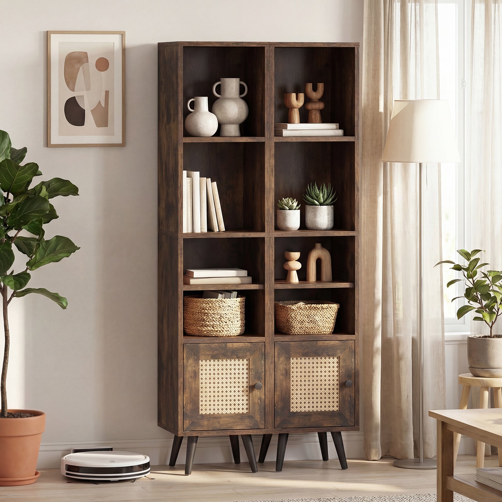 6-Tier Tall Narrow Bookcase, 54 Inches, Brown Bookcases at Gallery Canada