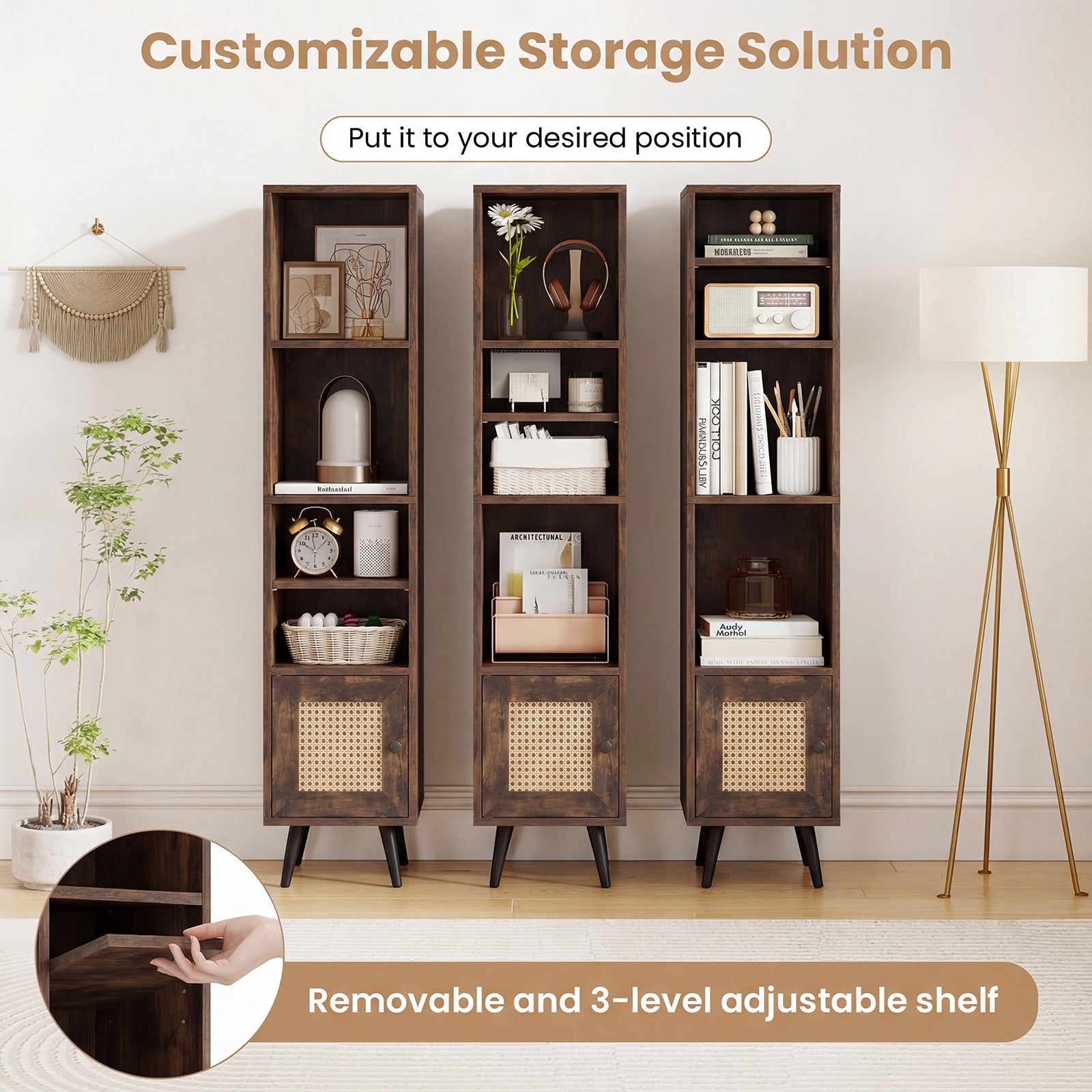 6-Tier Tall Narrow Bookcase, 54 Inches, Brown Bookcases at Gallery Canada