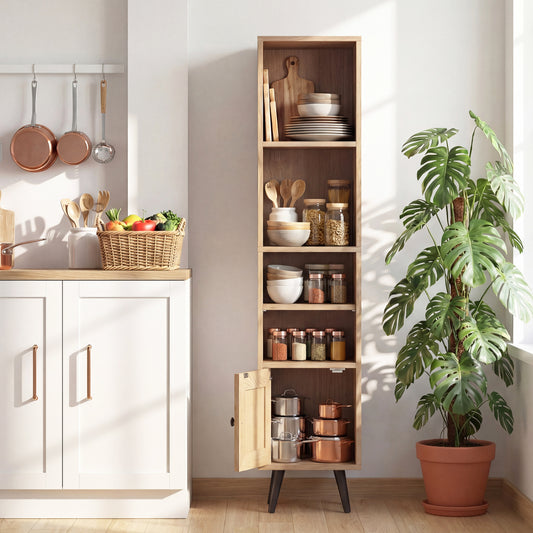 6-Tier Tall Narrow Bookcase, 54 Inches, Natural Bookcases Natural at Gallery Canada
