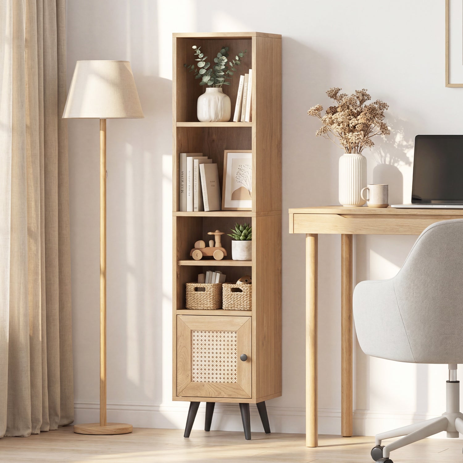 6-Tier Tall Narrow Bookcase, 54 Inches, Natural Bookcases at Gallery Canada