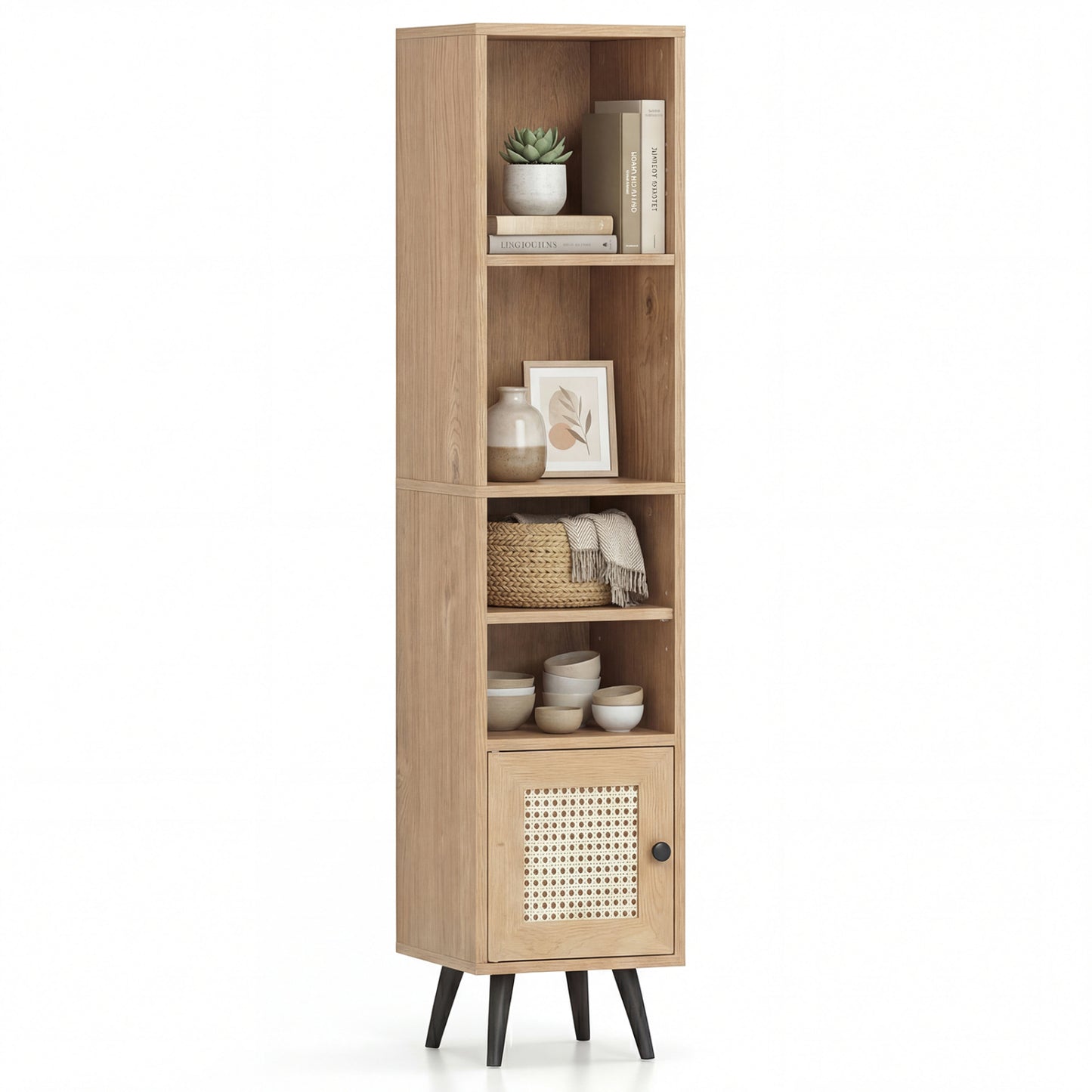 6-Tier Tall Narrow Bookcase, 54 Inches, Natural Bookcases at Gallery Canada