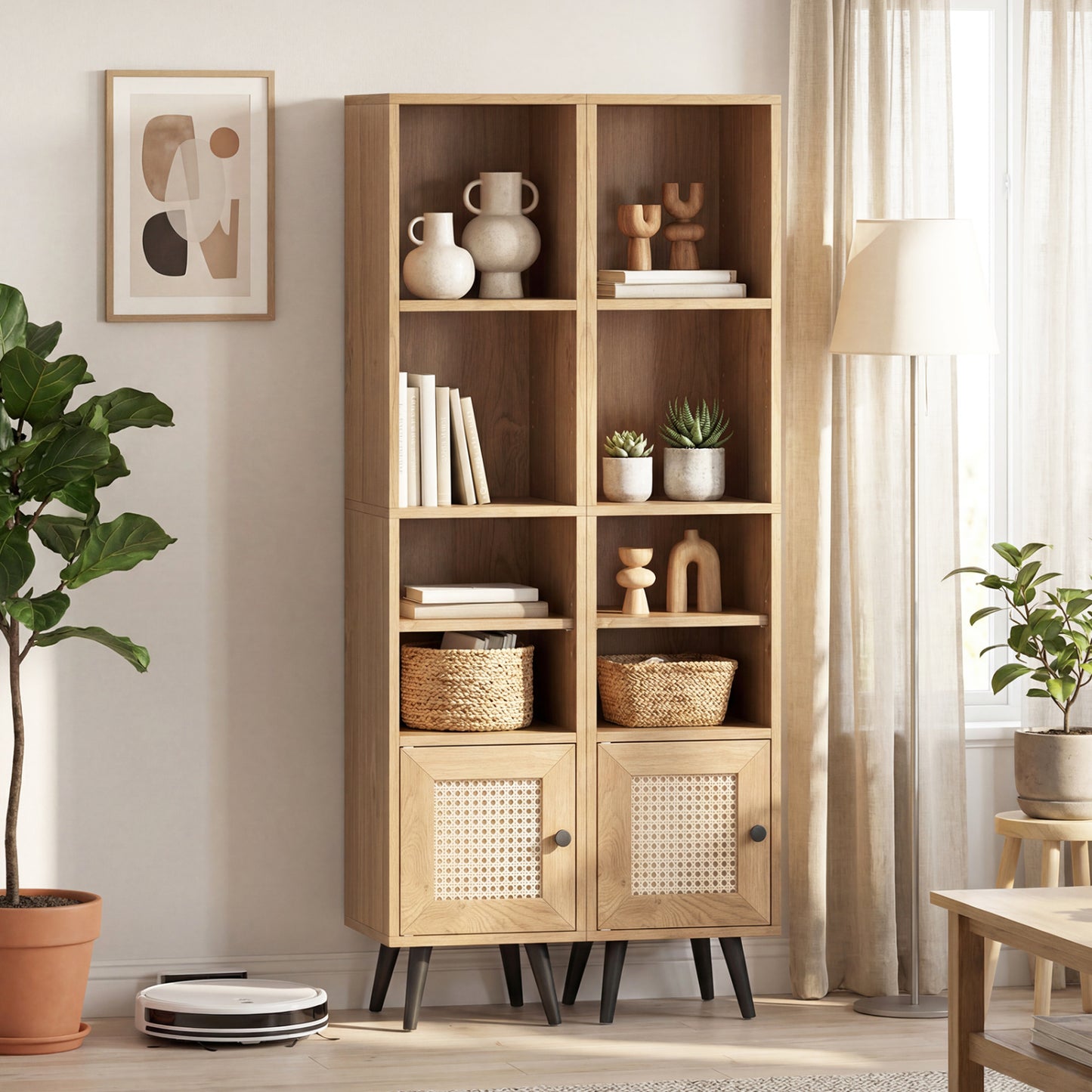 6-Tier Tall Narrow Bookcase, 54 Inches, Natural Bookcases at Gallery Canada
