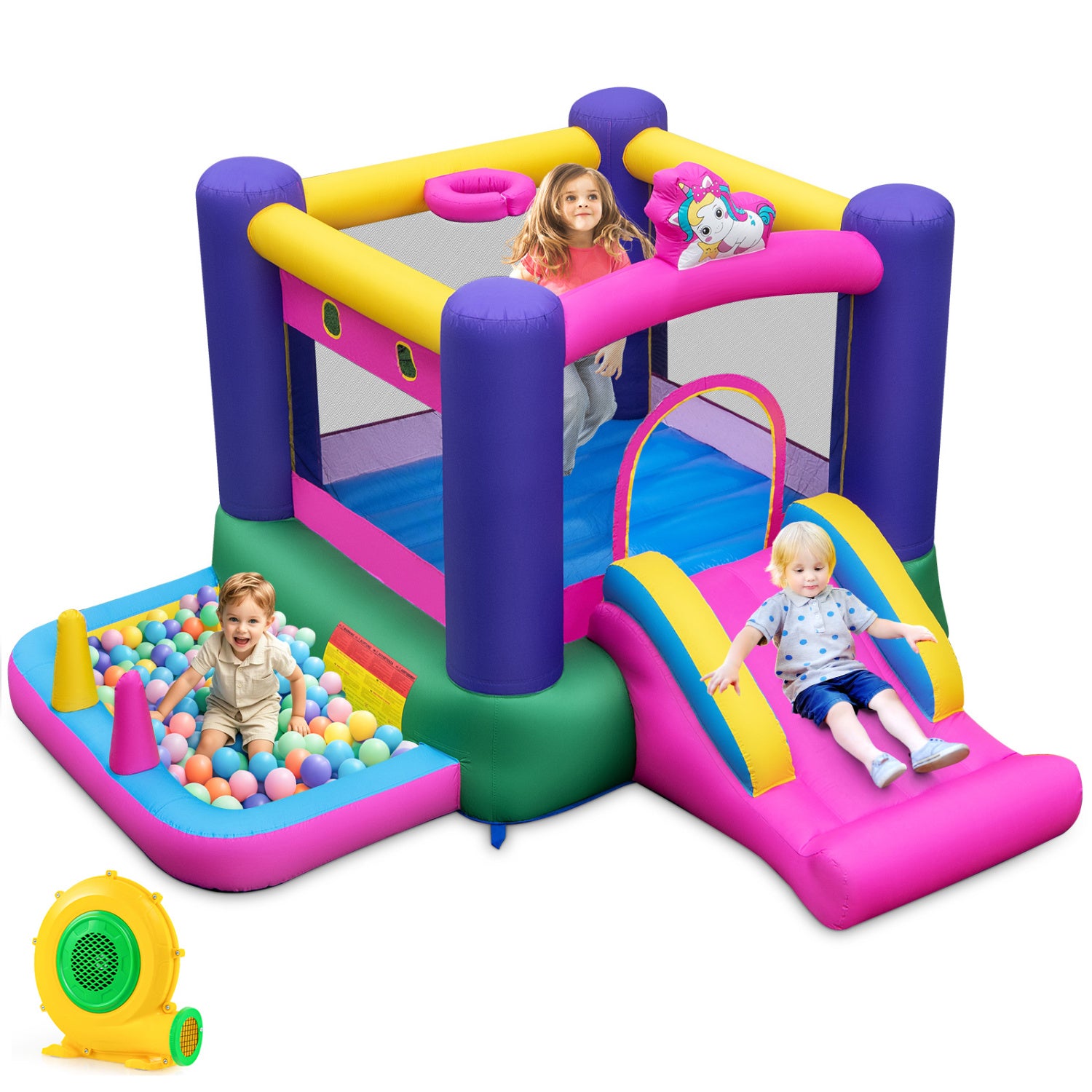 6-In-1 Inflatable Bounce House With Slide, Ball Pit, 480W Blower, Multicolor Bounce House at Gallery Canada