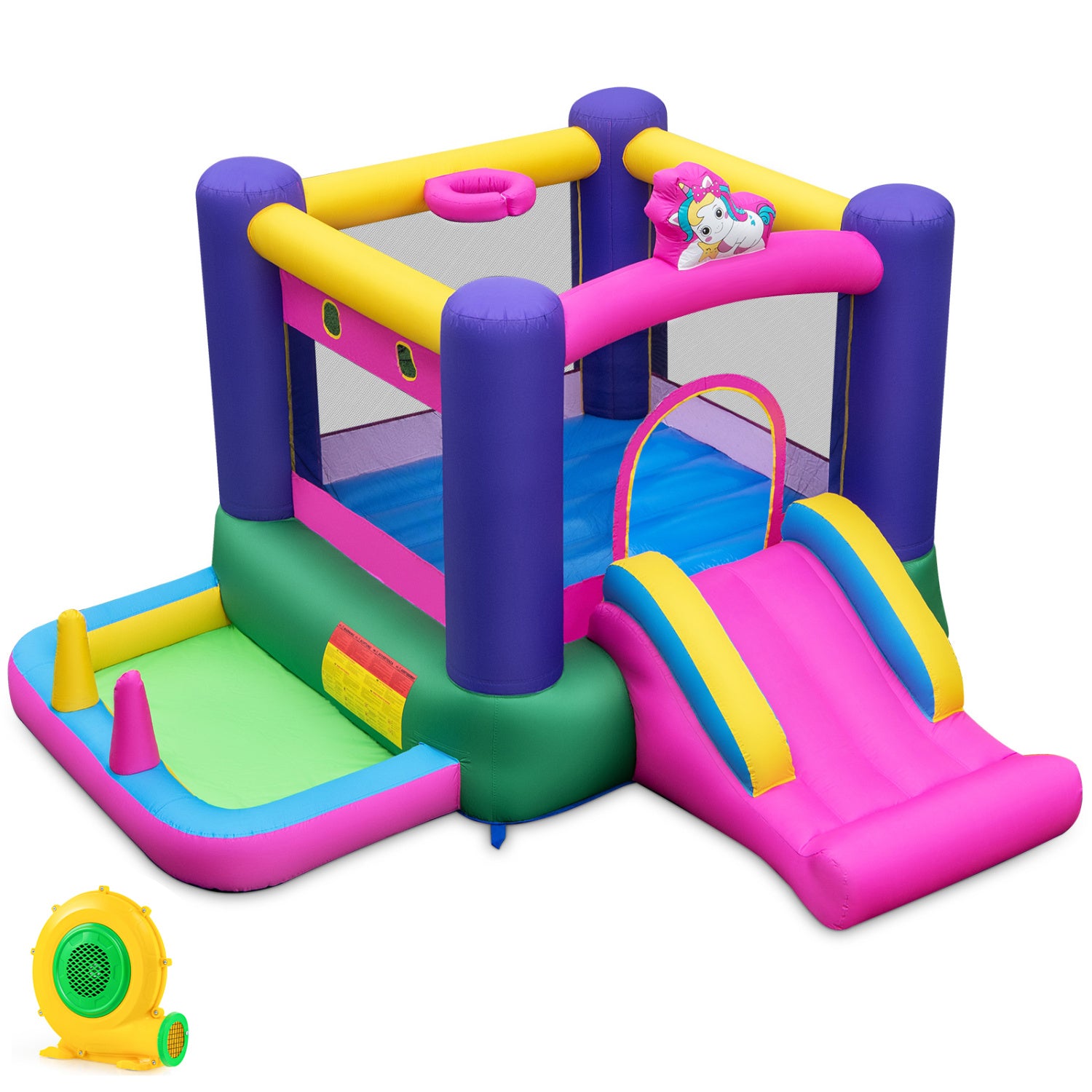 6-In-1 Inflatable Bounce House With Slide, Ball Pit, 480W Blower, Multicolor Bounce House Multicolor at Gallery Canada