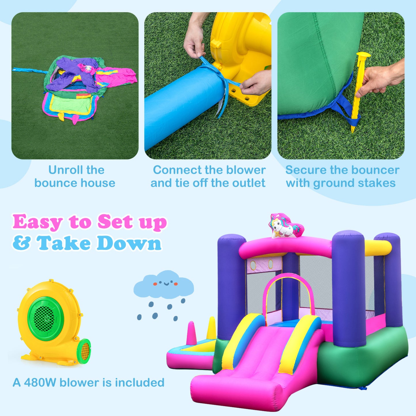 6-In-1 Inflatable Bounce House With Slide, Ball Pit, 480W Blower, Multicolor Bounce House at Gallery Canada