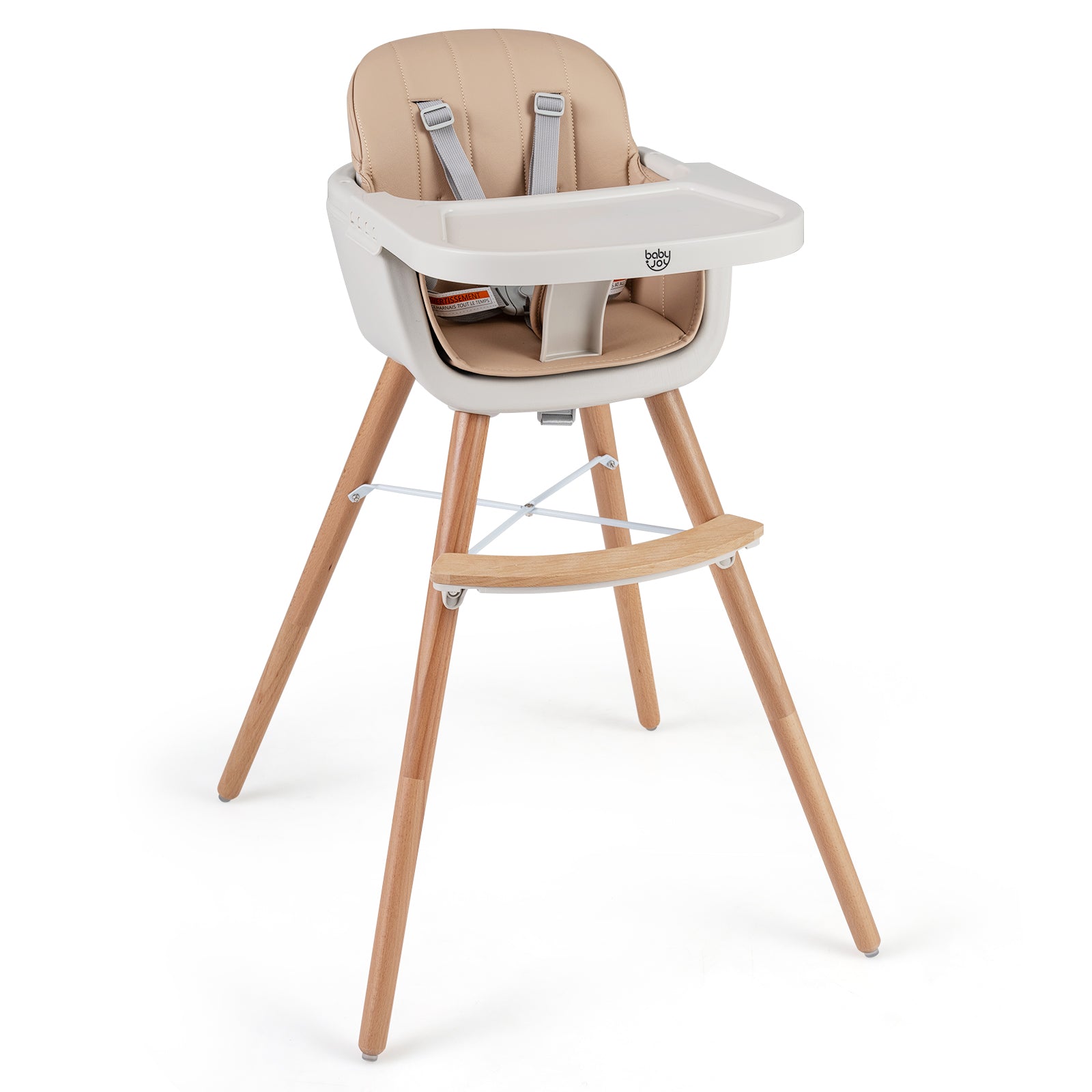 6-in-1 Convertible Wooden Highchair with Safety Harness and Adjustable Legs, Light Brown High Chairs Light Brown at Gallery Canada
