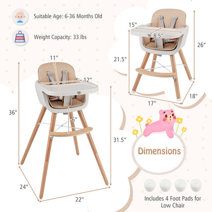 6-in-1 Convertible Wooden Highchair with Safety Harness and Adjustable Legs, Light Brown High Chairs at Gallery Canada