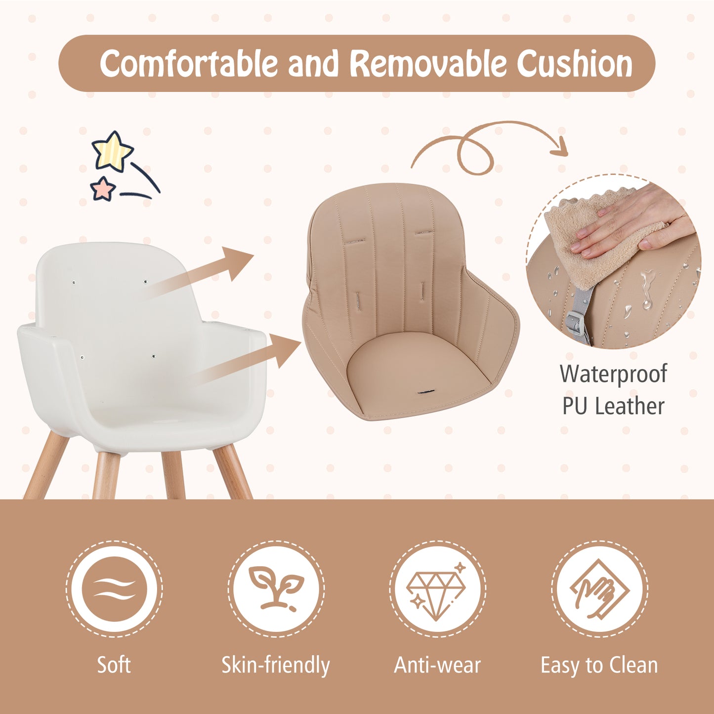 6-in-1 Convertible Wooden Highchair with Safety Harness and Adjustable Legs, Light Brown High Chairs at Gallery Canada