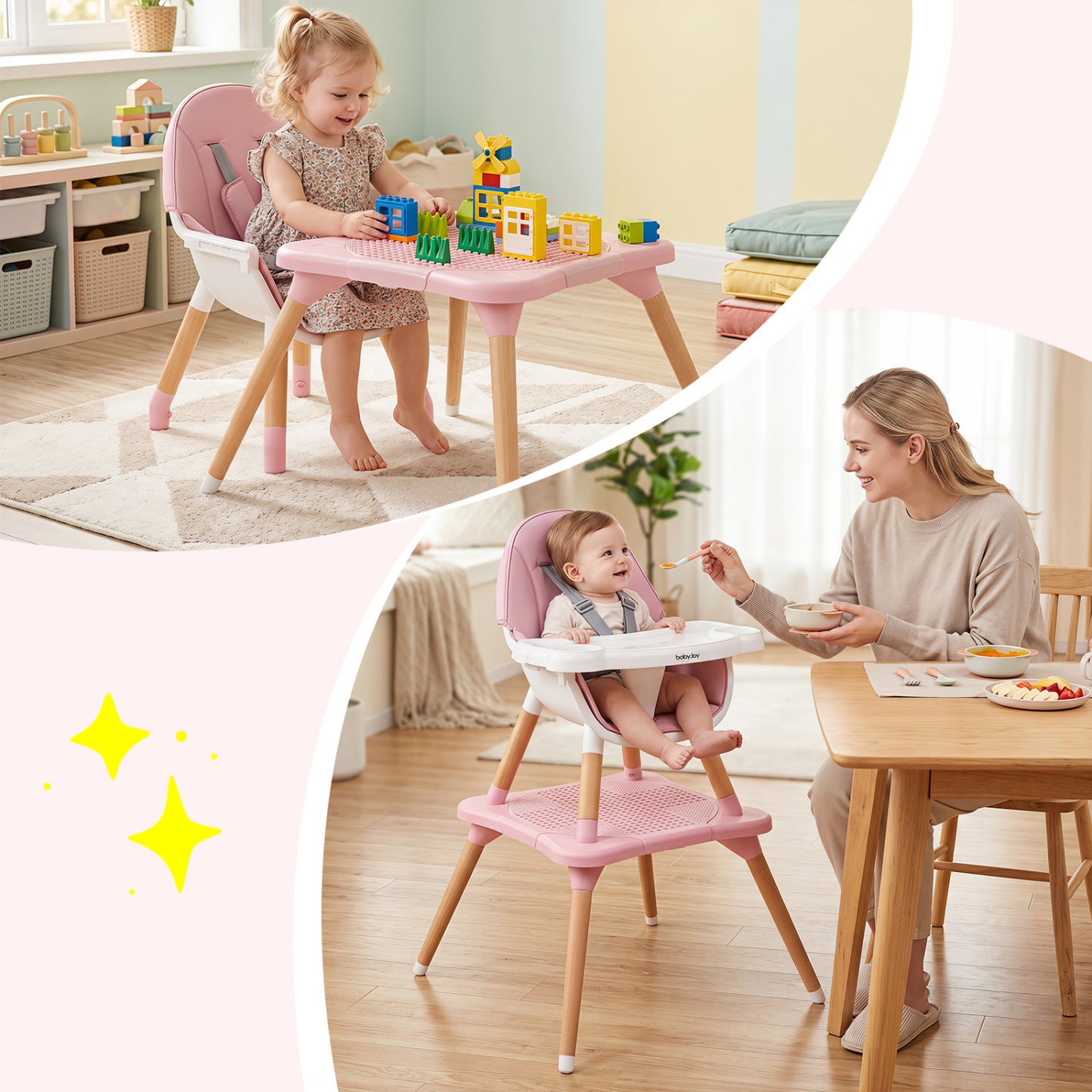 Chaise haute 6-en-1, pour les âges de 6 à 36 mois, rose