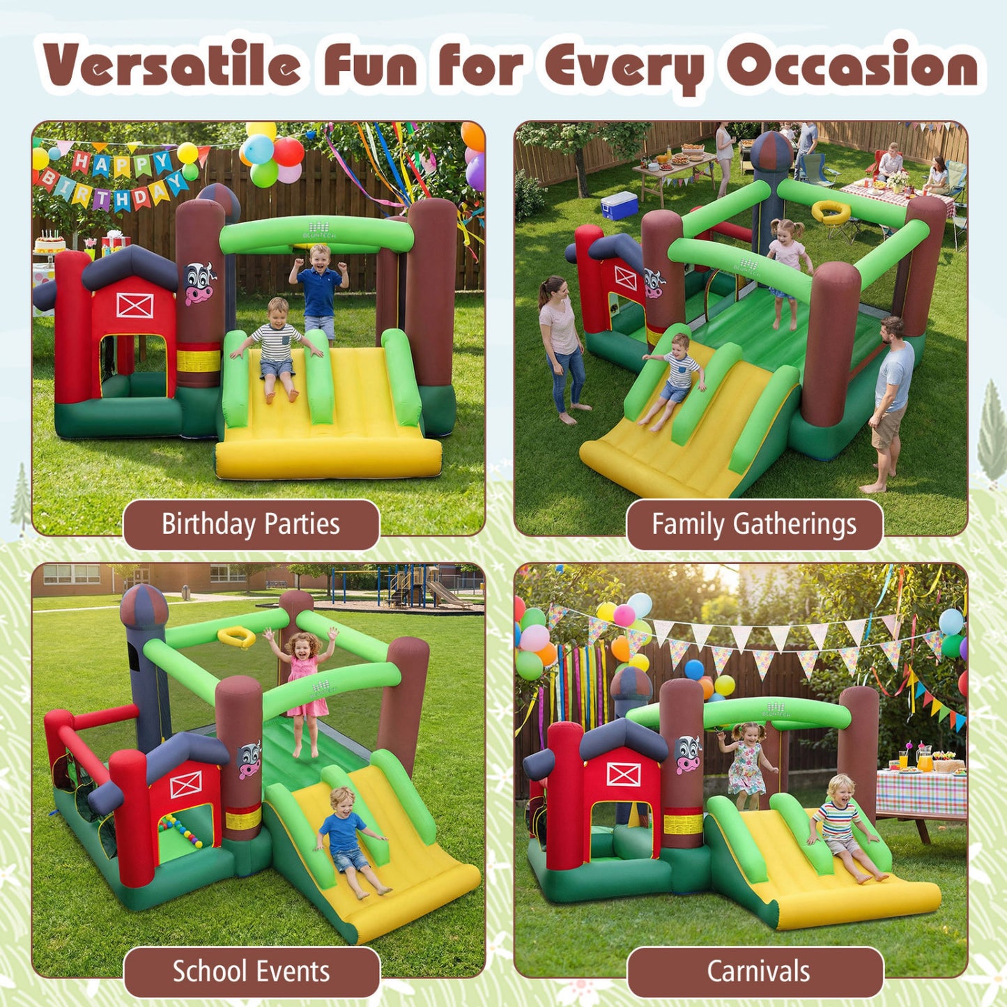 6-in-1 Inflatable Bounce House, Double Slides, No 735W Blower Bounce House at Gallery Canada