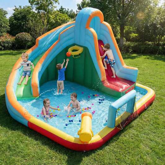 6-in-1 Inflatable Water Slide Park, 750W Blower, Multicolor Inflatable Water Slides Multicolor at Gallery Canada