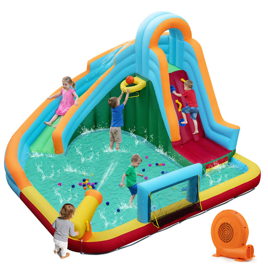 6-in-1 Inflatable Water Slide Park, 750W Blower, Multicolor Inflatable Water Slides Multicolor at Gallery Canada
