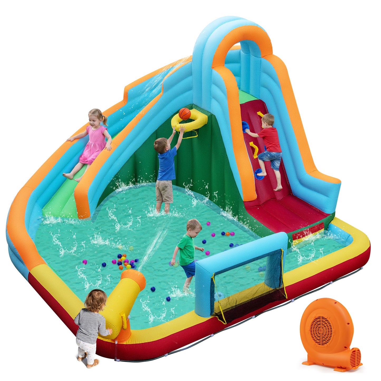 6-in-1 Inflatable Water Slide Park, 750W Blower, Multicolor Inflatable Water Slides at Gallery Canada