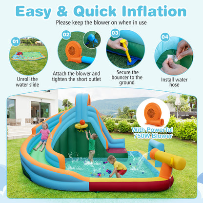 6-in-1 Inflatable Water Slide Park, 750W Blower, Multicolor Inflatable Water Slides at Gallery Canada