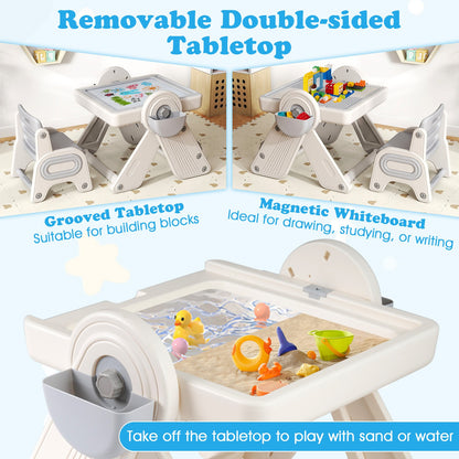 6-in-1 Multi-activity Children Table and Chair Set Folding Art Easel Set-Gray and White, Gray & White Kids Table & Chair Sets at Gallery Canada