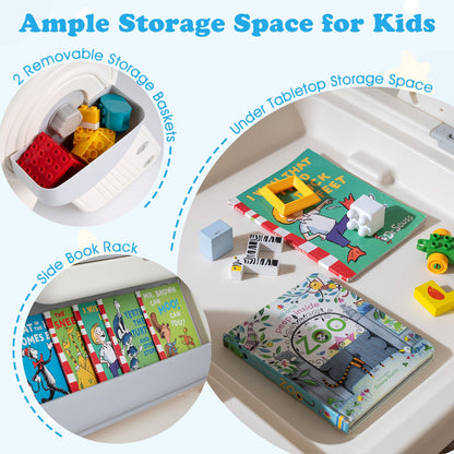 6-in-1 Multi-activity Children Table and Chair Set Folding Art Easel Set-Gray and White, Gray & White Kids Table & Chair Sets at Gallery Canada