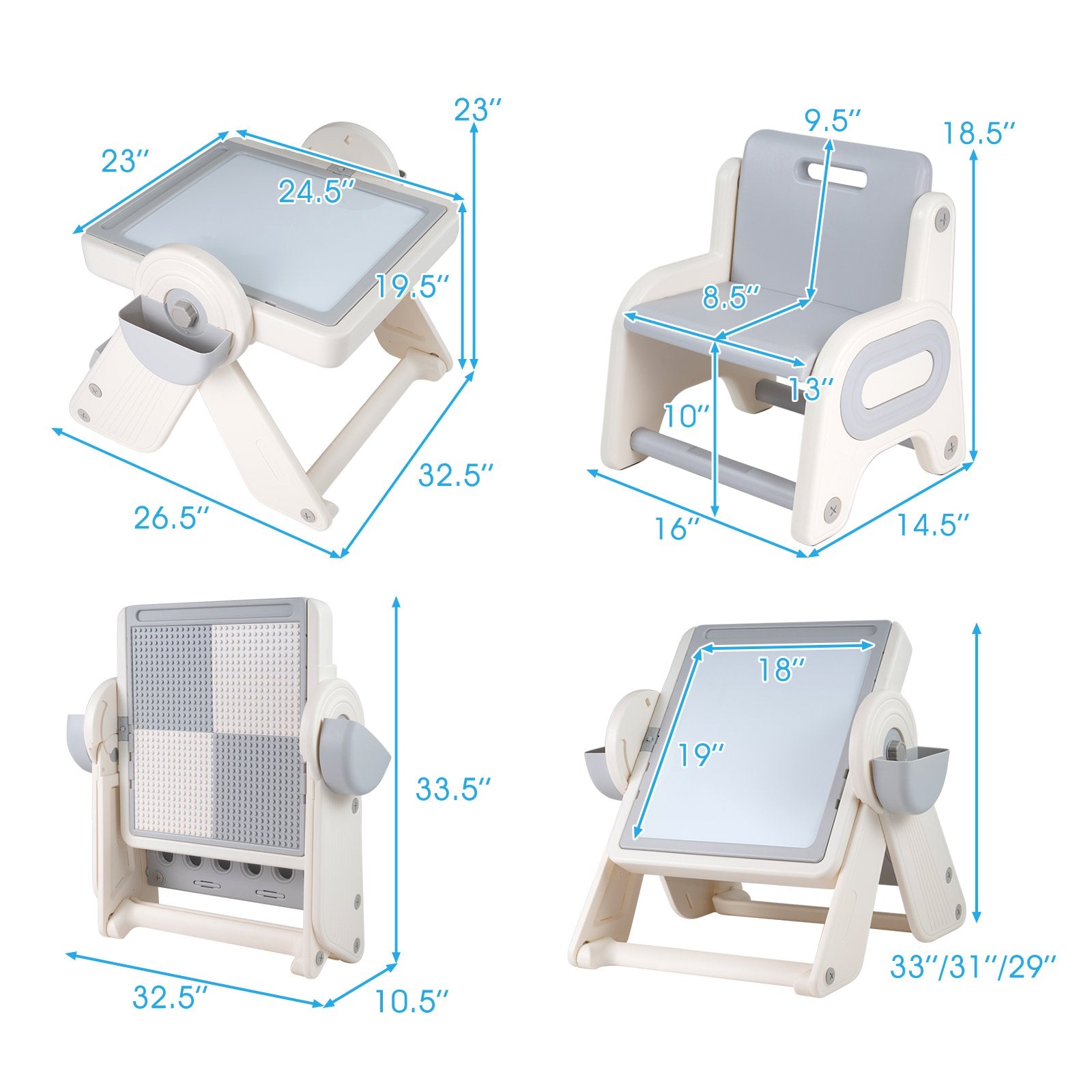 6-in-1 Multi-activity Children Table and Chair Set Folding Art Easel Set-Gray and White, Gray & White Kids Table & Chair Sets at Gallery Canada