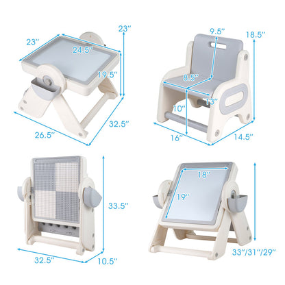 6-in-1 Multi-activity Children Table and Chair Set Folding Art Easel Set-Gray and White, Gray & White Kids Table & Chair Sets at Gallery Canada