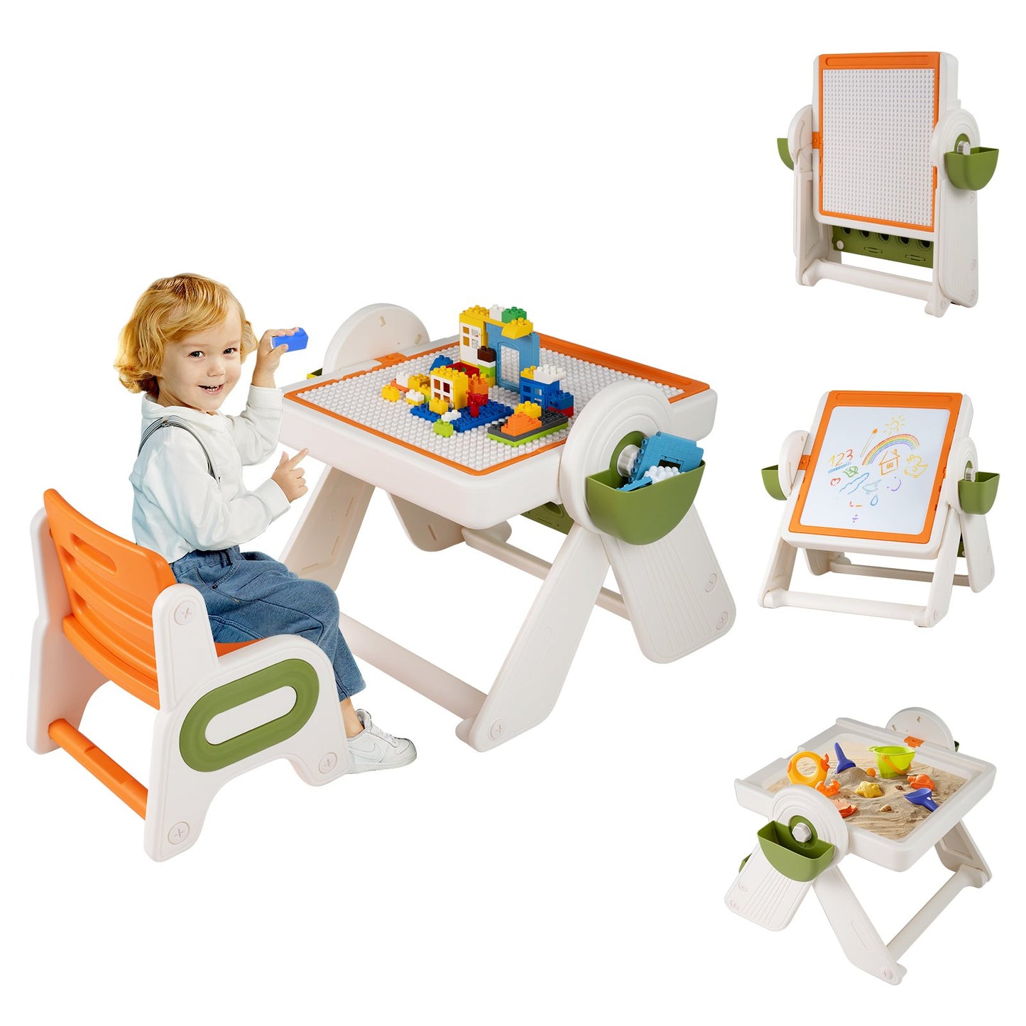 6-in-1 Multi-activity Children Table and Chair Set Folding Art Easel Set, Orange Kids Table & Chair Sets Orange at Gallery Canada
