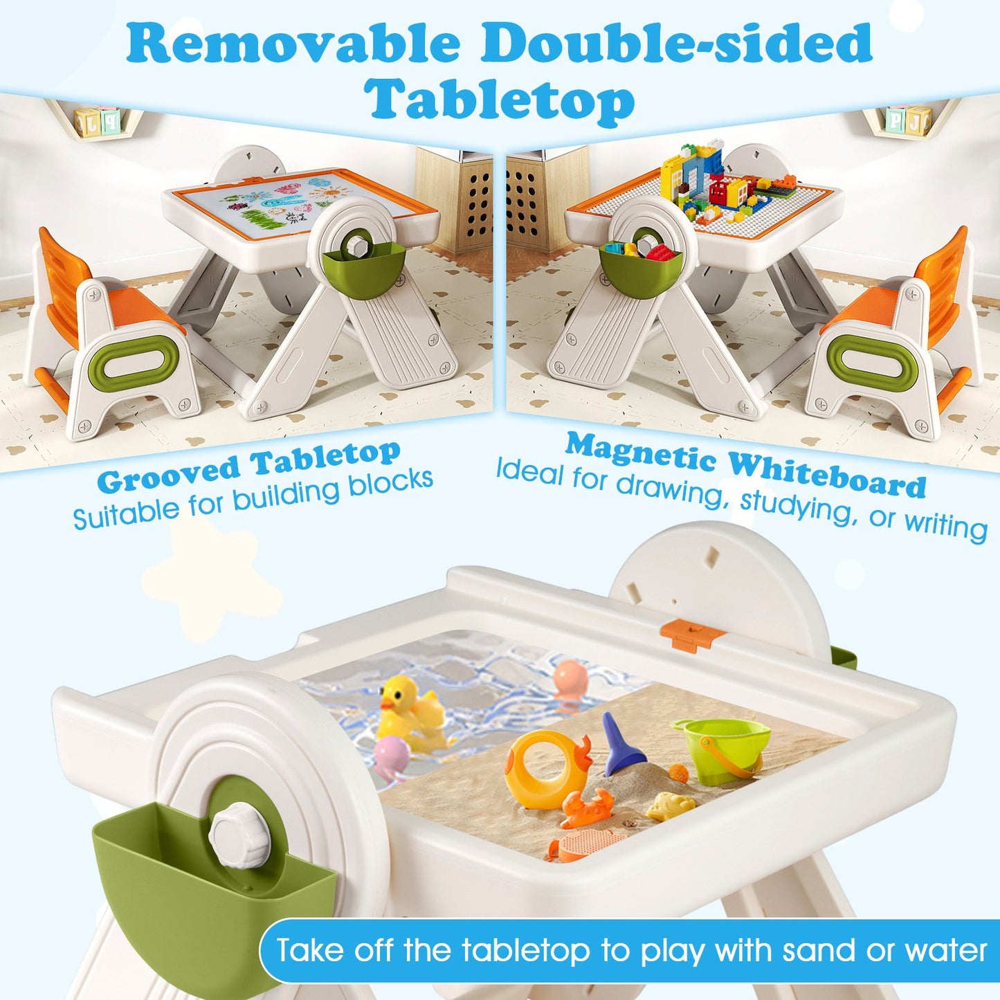 6-in-1 Multi-activity Children Table and Chair Set Folding Art Easel Set, Orange Kids Table & Chair Sets at Gallery Canada