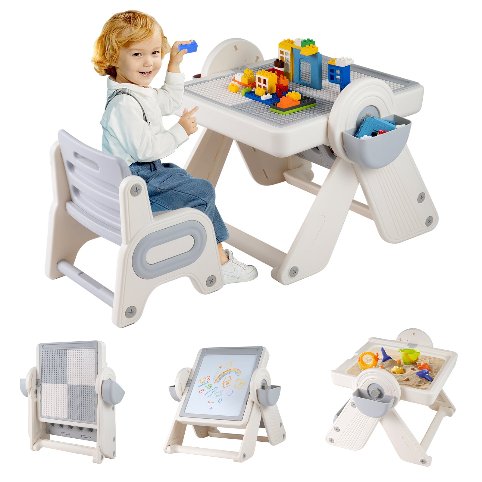 6-In-1 Multi-Activity Children Table And Chair Set, Gray And White Kids Table & Chair Sets at Gallery Canada