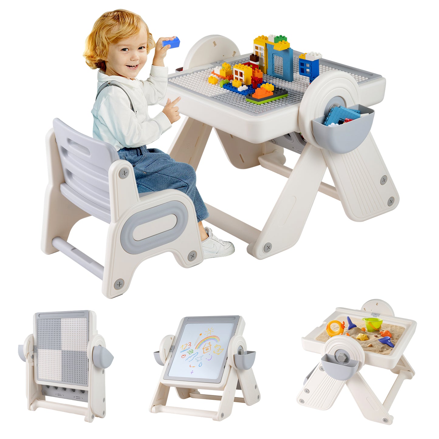 6-In-1 Multi-Activity Children Table And Chair Set, Gray And White Kids Table & Chair Sets at Gallery Canada