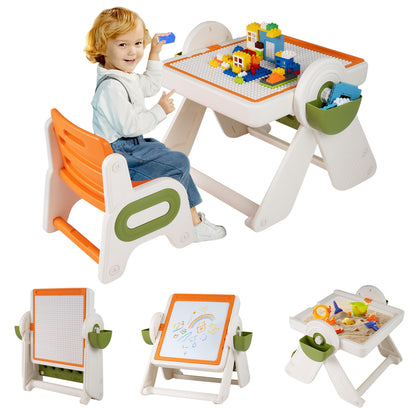 6-In-1 Multi-Activity Children Table And Chair Set, Folding Art Easel, Orange Kids Table & Chair Sets at Gallery Canada
