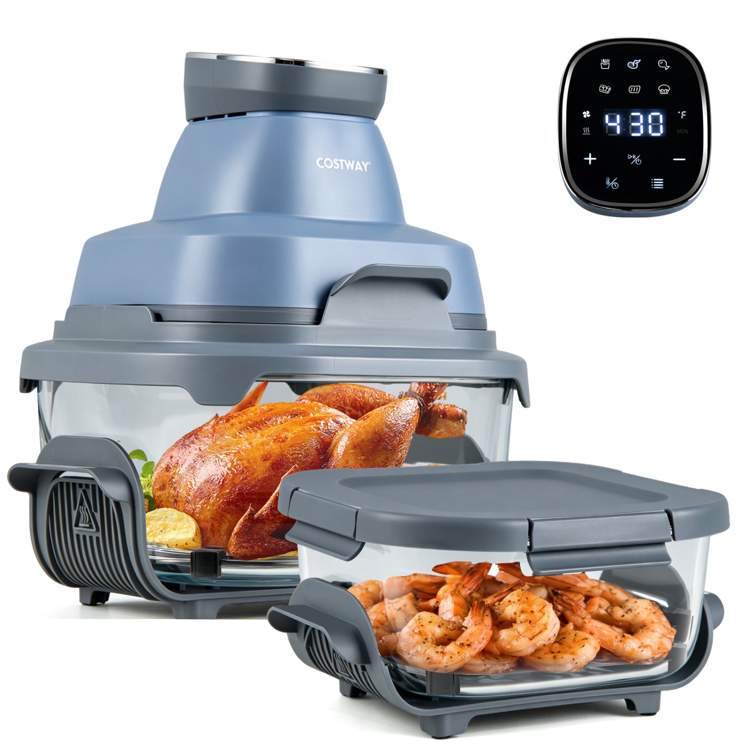 Portable Glass Air Fryer, 1500W, Dual Containers, Dishwasher Safe, Blue Air Fryers at Gallery Canada