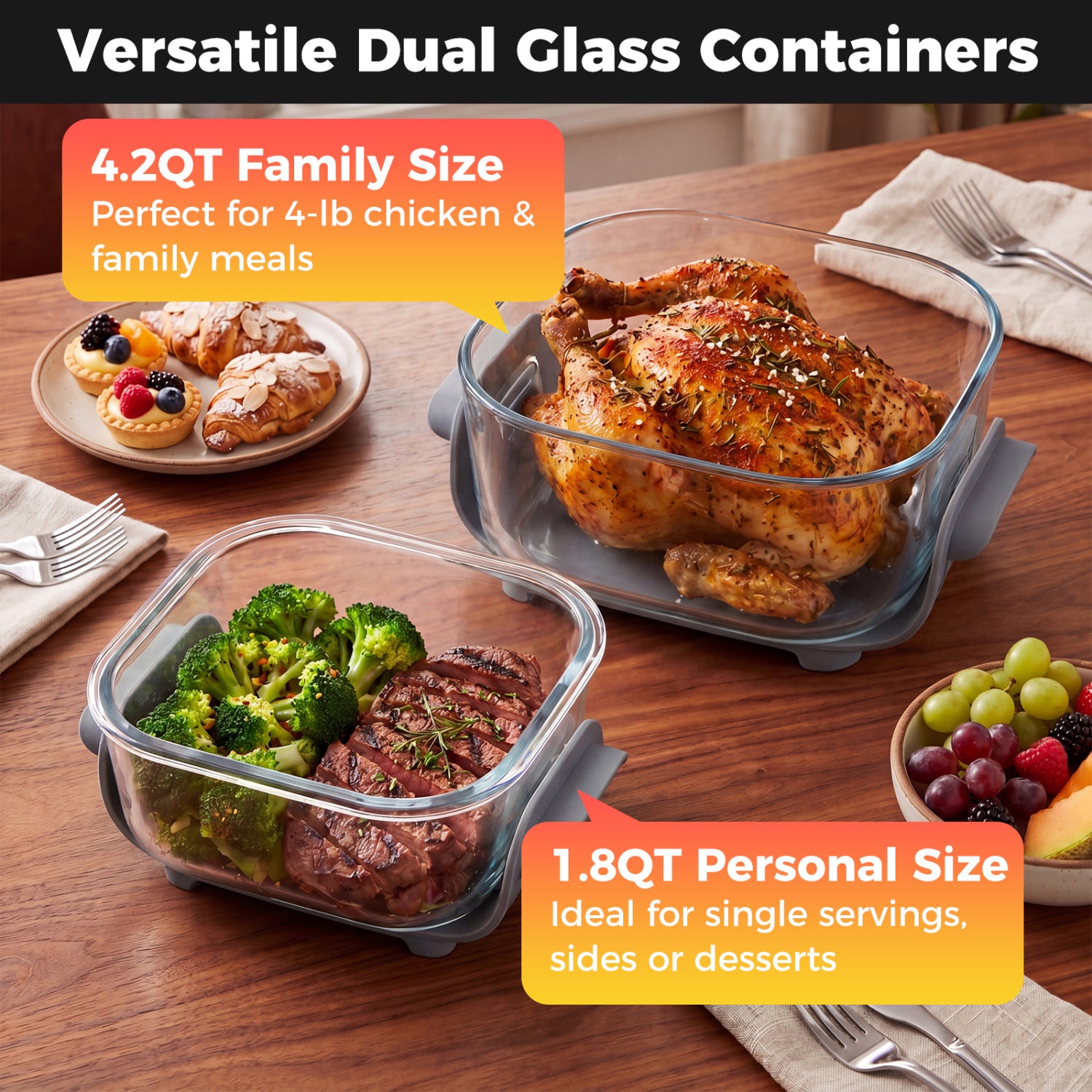 Portable Glass Air Fryer, 1500W, Dual Containers, Dishwasher Safe, Blue Air Fryers at Gallery Canada