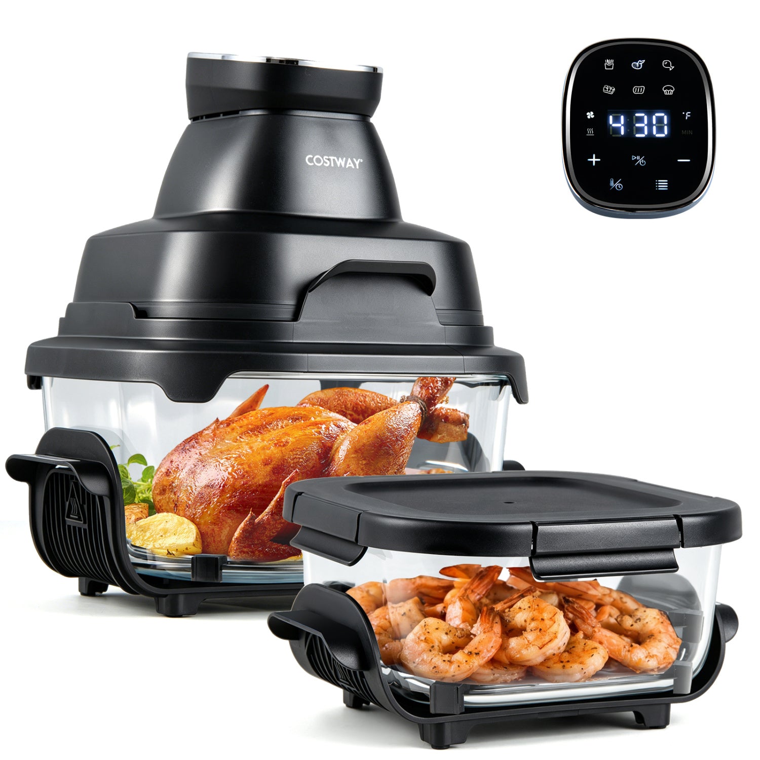 6-In-1 Portable Glass Air Fryer, 1500W, Dual Containers With Lids, Dishwasher Safe, Black Air Fryers at Gallery Canada