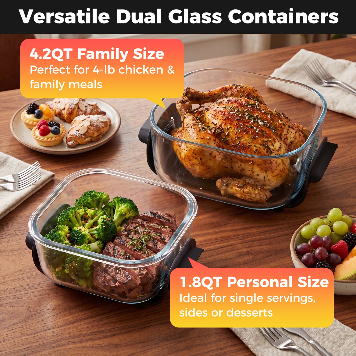 6-In-1 Portable Glass Air Fryer, 1500W, Dual Containers With Lids, Dishwasher Safe, Black Air Fryers at Gallery Canada