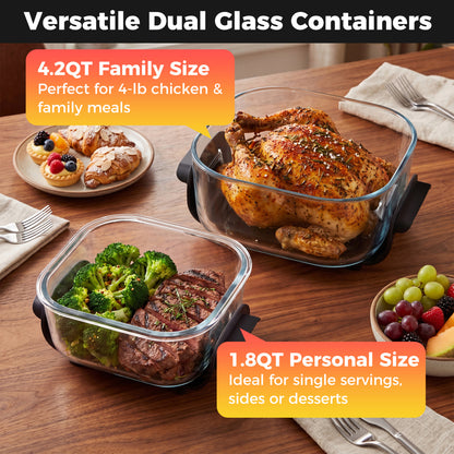 6-In-1 Portable Glass Air Fryer, 1500W, Dual Containers With Lids, Dishwasher Safe, Black Air Fryers at Gallery Canada