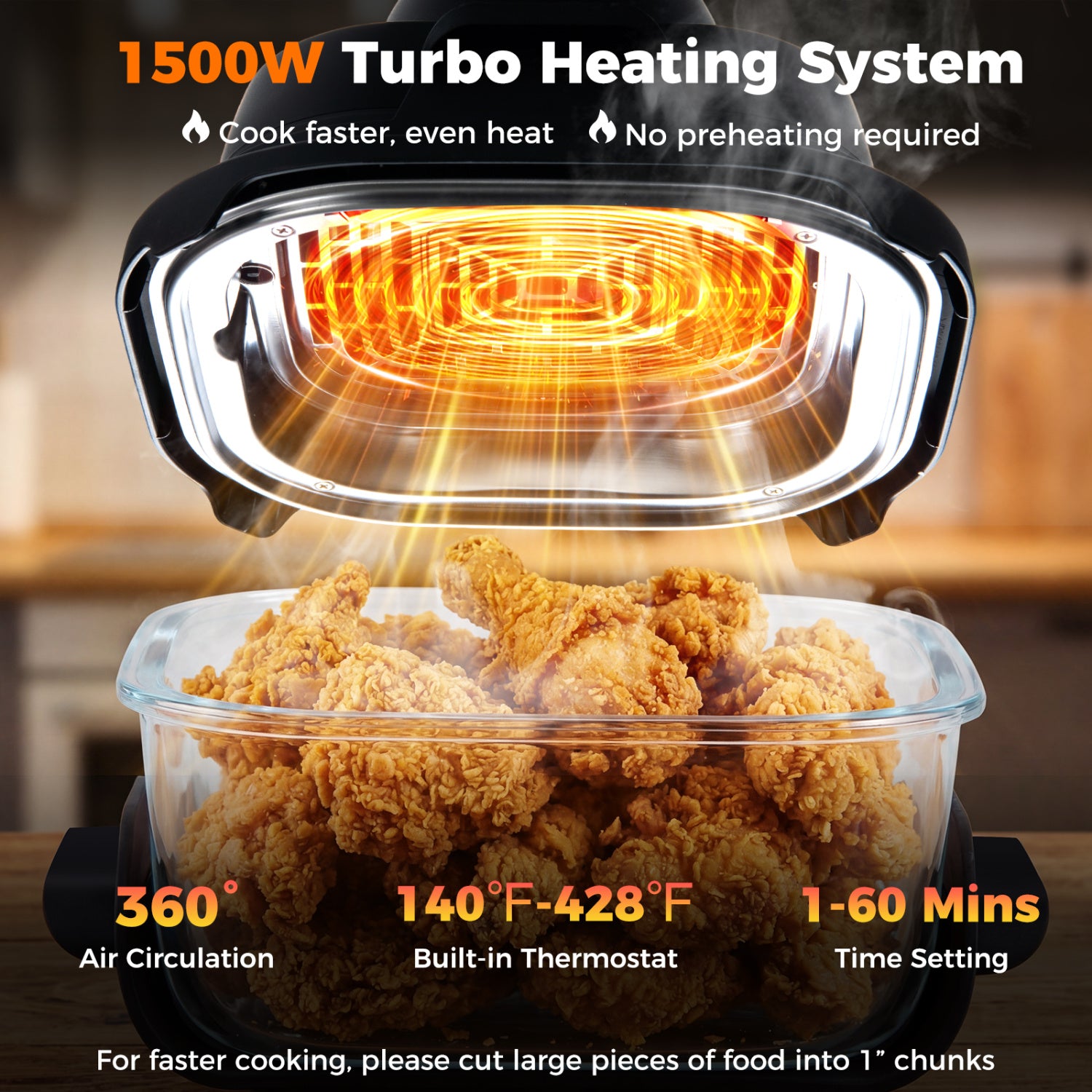 6-In-1 Portable Glass Air Fryer, 1500W, Dual Containers With Lids, Dishwasher Safe, Black Air Fryers at Gallery Canada