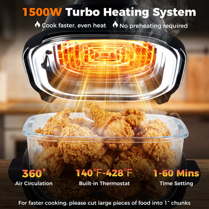6-In-1 Portable Glass Air Fryer, 1500W, Dual Containers With Lids, Dishwasher Safe, Black Air Fryers at Gallery Canada