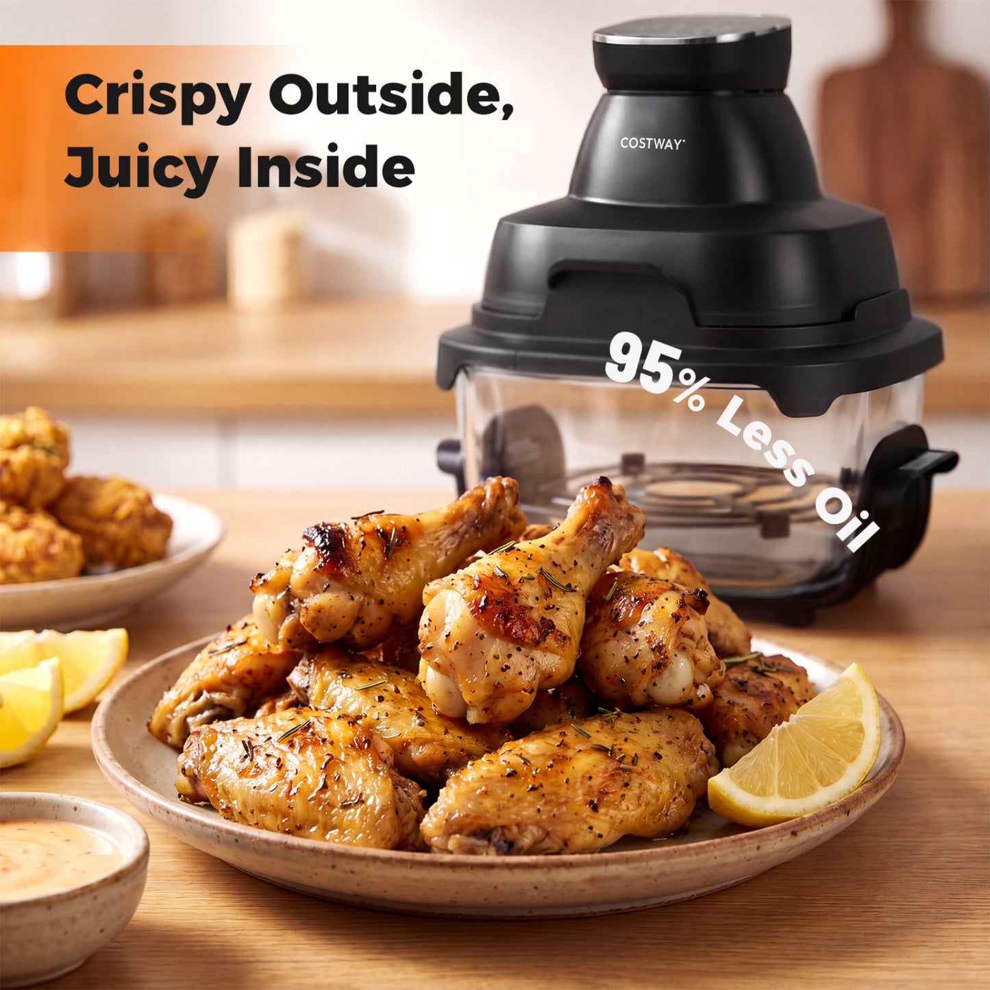 6-In-1 Portable Glass Air Fryer, 1500W, Dual Containers With Lids, Dishwasher Safe, Black Air Fryers at Gallery Canada