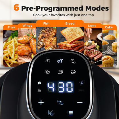 6-In-1 Portable Glass Air Fryer, 1500W, Dual Containers With Lids, Dishwasher Safe, Black Air Fryers at Gallery Canada