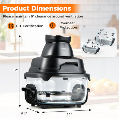 6-In-1 Portable Glass Air Fryer, 1500W, Dual Containers With Lids, Dishwasher Safe, Black Air Fryers at Gallery Canada