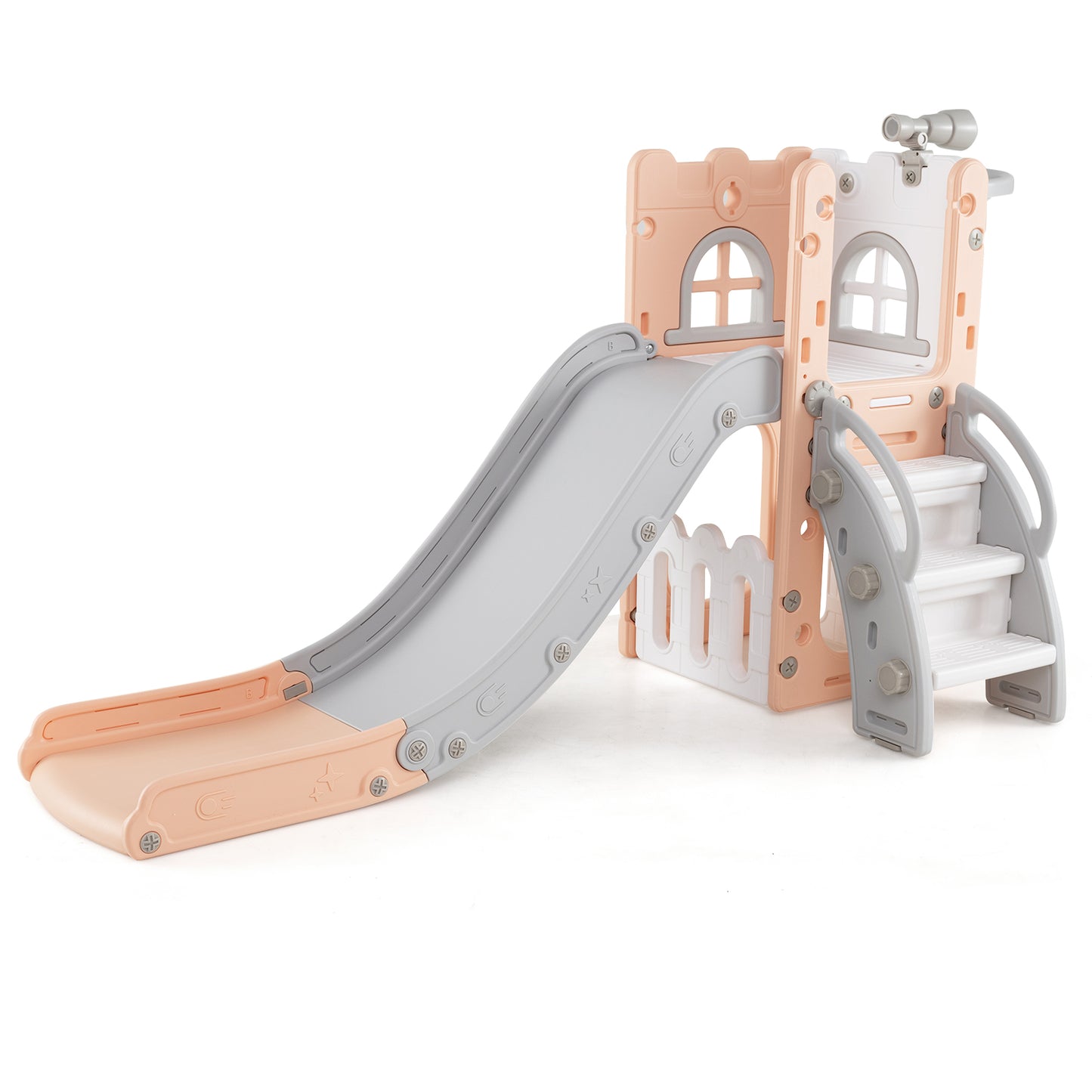 6-in-1 Toddler Slide, L-Shaped Playground, Basketball Hoop, Pink Climbers & Slides at Gallery Canada