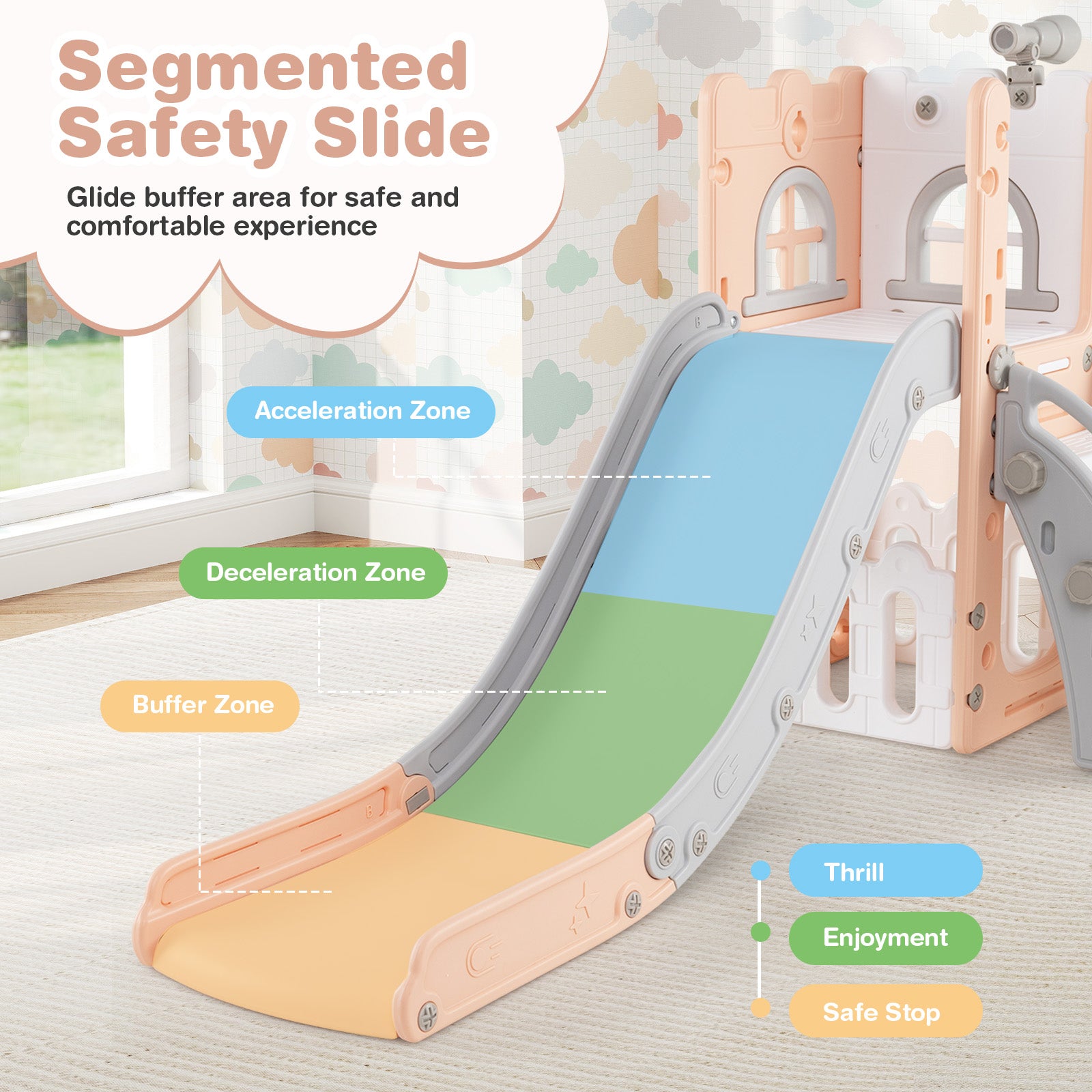 6-in-1 Toddler Slide L-shaped Playground with Basketball Hoop and Ladder, Pink Climbers & Slides at Gallery Canada