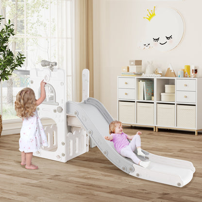 6-in-1 Toddler Slide L-shaped Playground with Basketball Hoop and Ladder, Gray Climbers & Slides at Gallery Canada