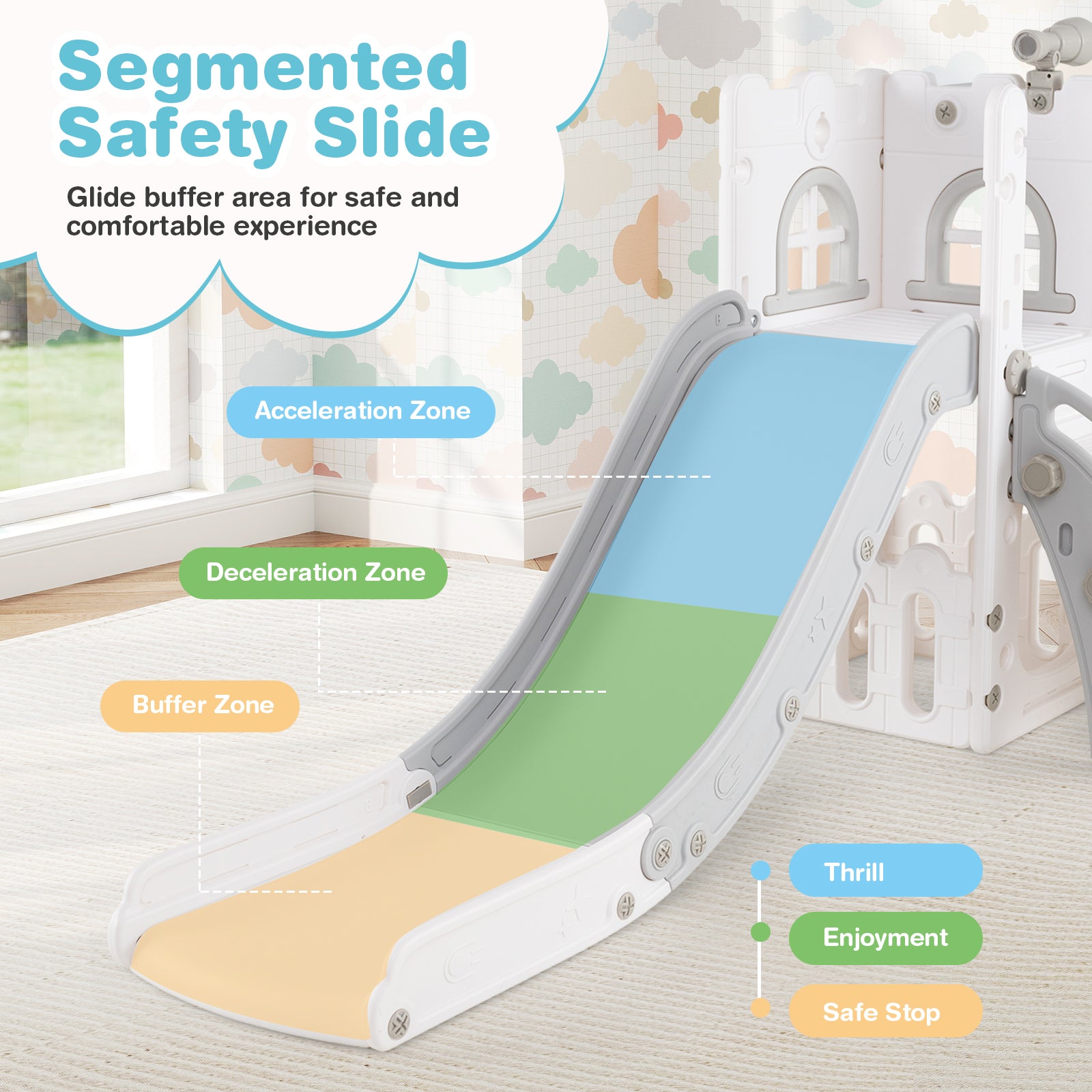 6-in-1 Toddler Slide L-shaped Playground with Basketball Hoop and Ladder, Gray Climbers & Slides at Gallery Canada