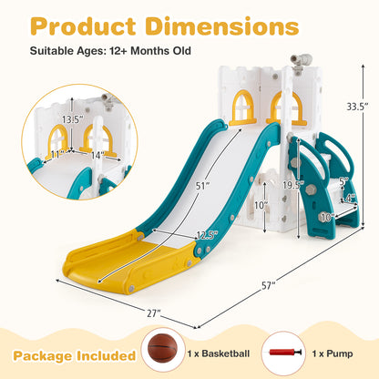 6-in-1 Toddler Slide L-shaped Playground with Basketball Hoop and Ladder, Yellow Climbers & Slides at Gallery Canada