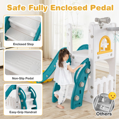 6-in-1 Toddler Slide L-shaped Playground with Basketball Hoop and Ladder, Yellow Climbers & Slides at Gallery Canada