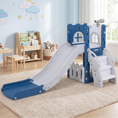 6-In-1 Toddler Slide, L-Shaped Playground With Basketball Hoop, Blue Climbers & Slides at Gallery Canada