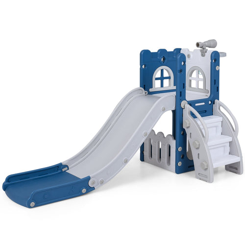 6-In-1 Toddler Slide, L-Shaped Playground With Basketball Hoop, Blue